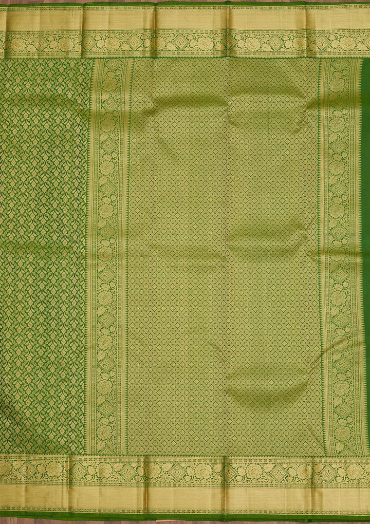Leaf Green Zariwork Pure Silk Saree-Koskii