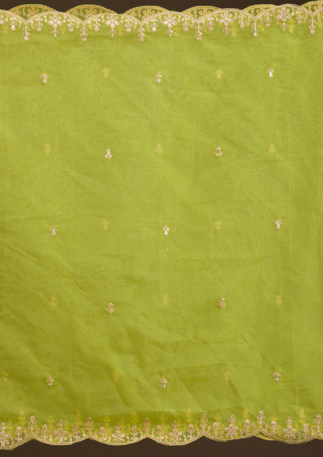 Leaf Green Zariwork Semi Crepe Readymade Salwar Suit
