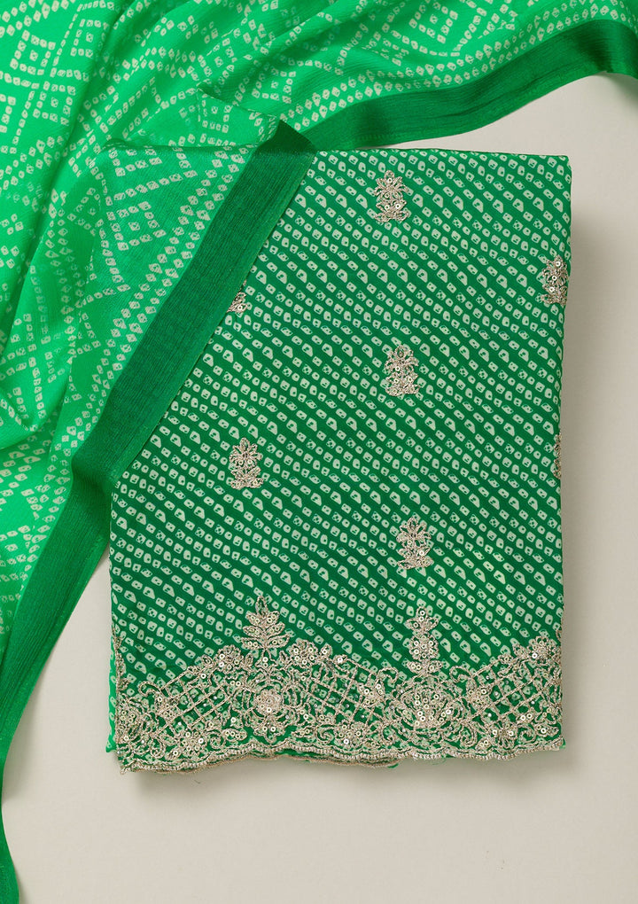 Leaf Green Zariwork Semi Crepe Unstitched Salwar Suit-Koskii