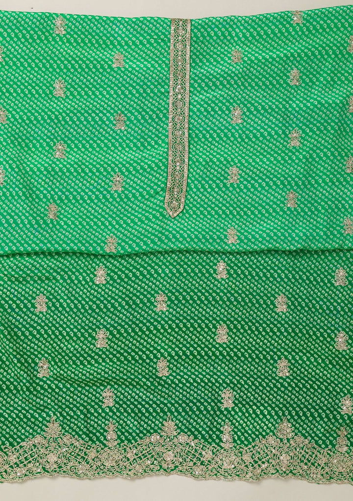 Leaf Green Zariwork Semi Crepe Unstitched Salwar Suit-Koskii