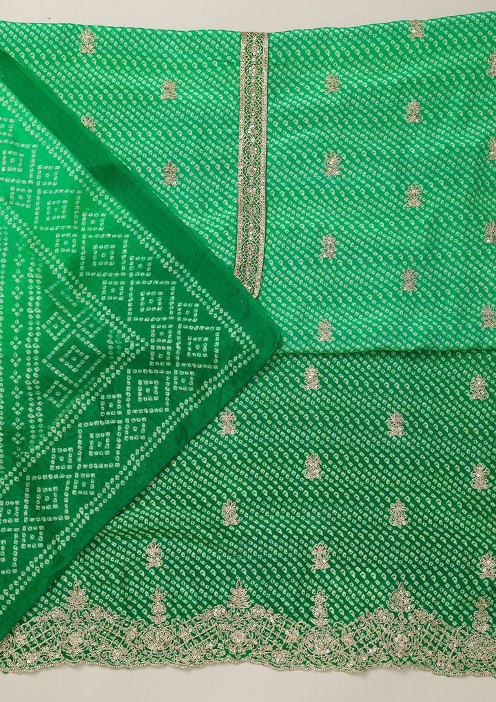 Leaf Green Zariwork Semi Crepe Unstitched Salwar Suit-Koskii