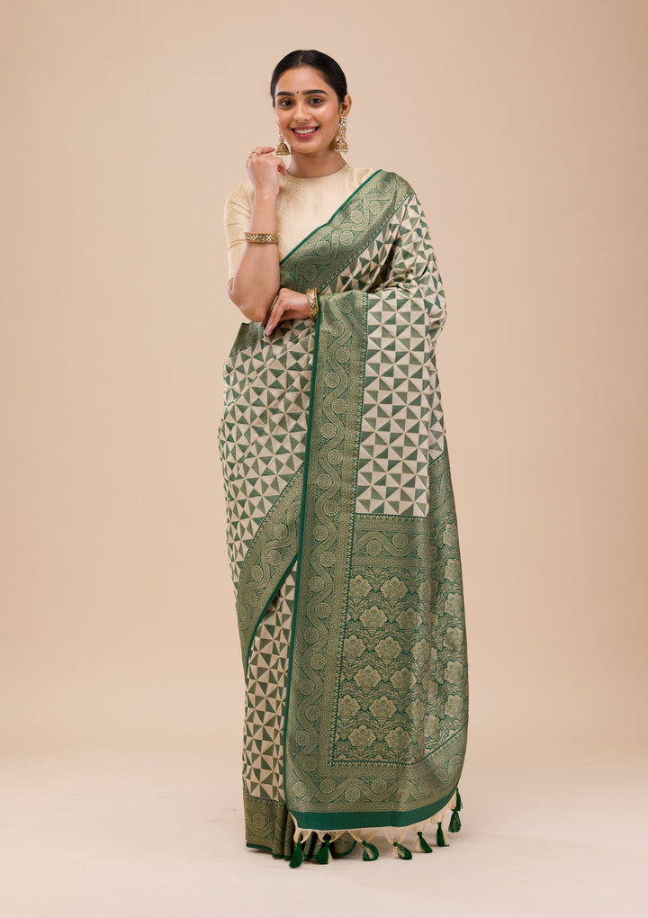Leaf Green Zariwork Silk Saree-Koskii