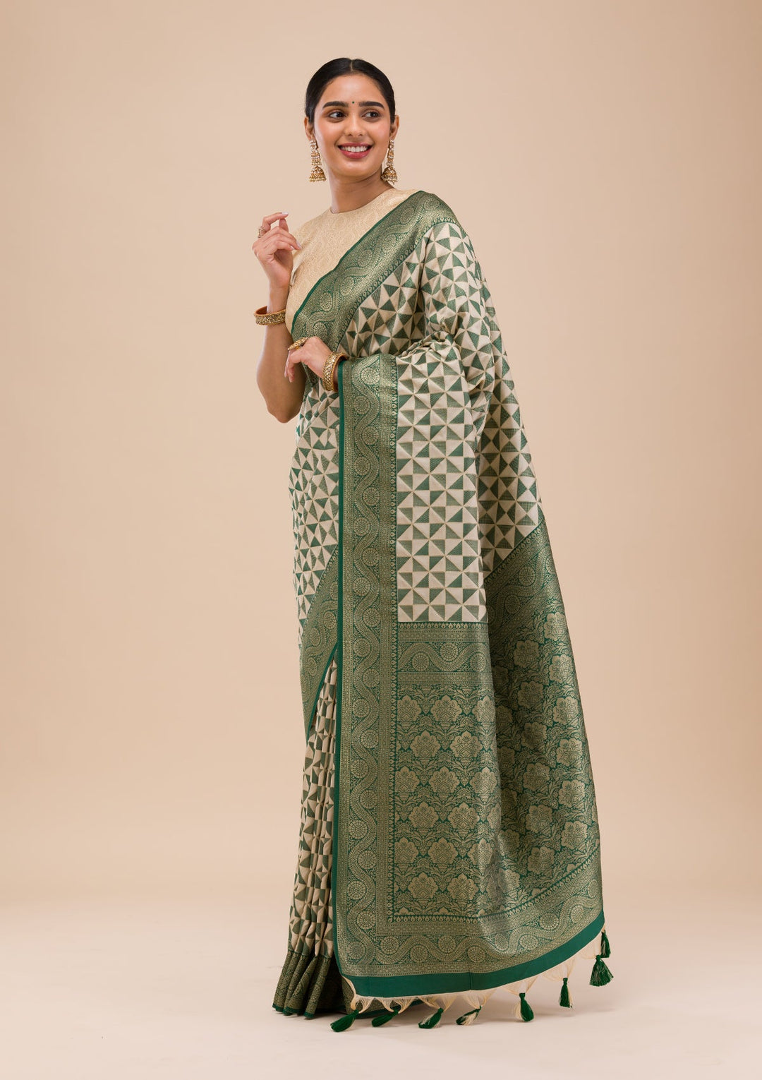 Leaf Green Zariwork Silk Saree-Koskii