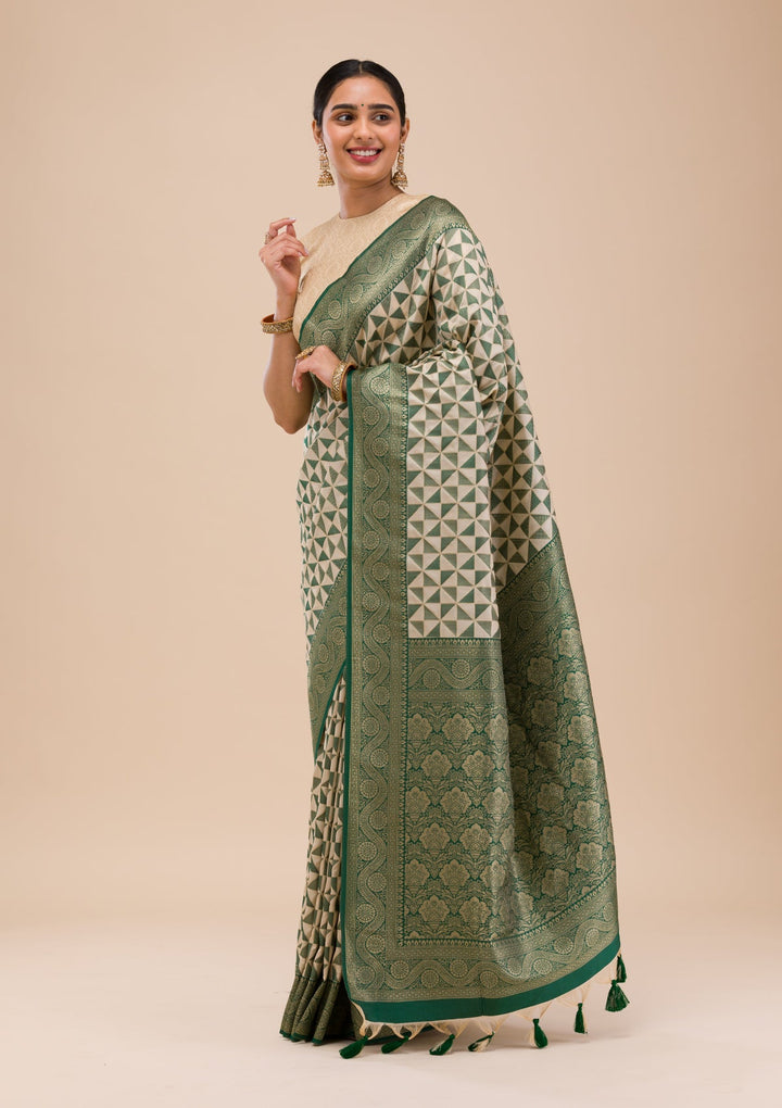 Leaf Green Zariwork Silk Saree-Koskii