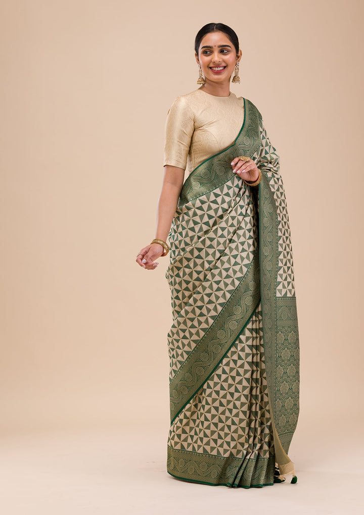 Leaf Green Zariwork Silk Saree-Koskii