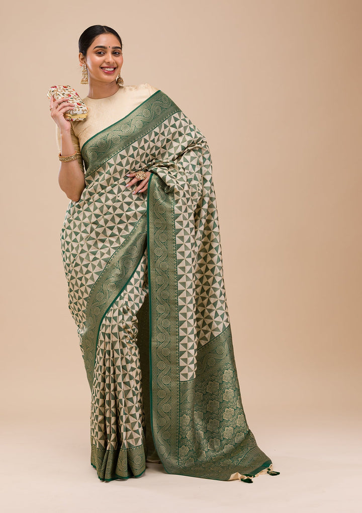 Leaf Green Zariwork Silk Saree-Koskii