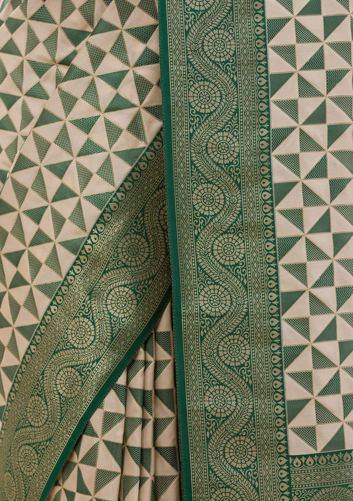 Leaf Green Zariwork Silk Saree-Koskii