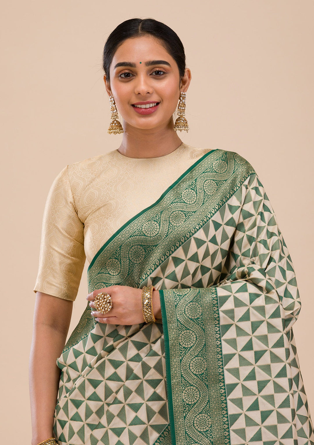 Leaf Green Zariwork Silk Saree-Koskii