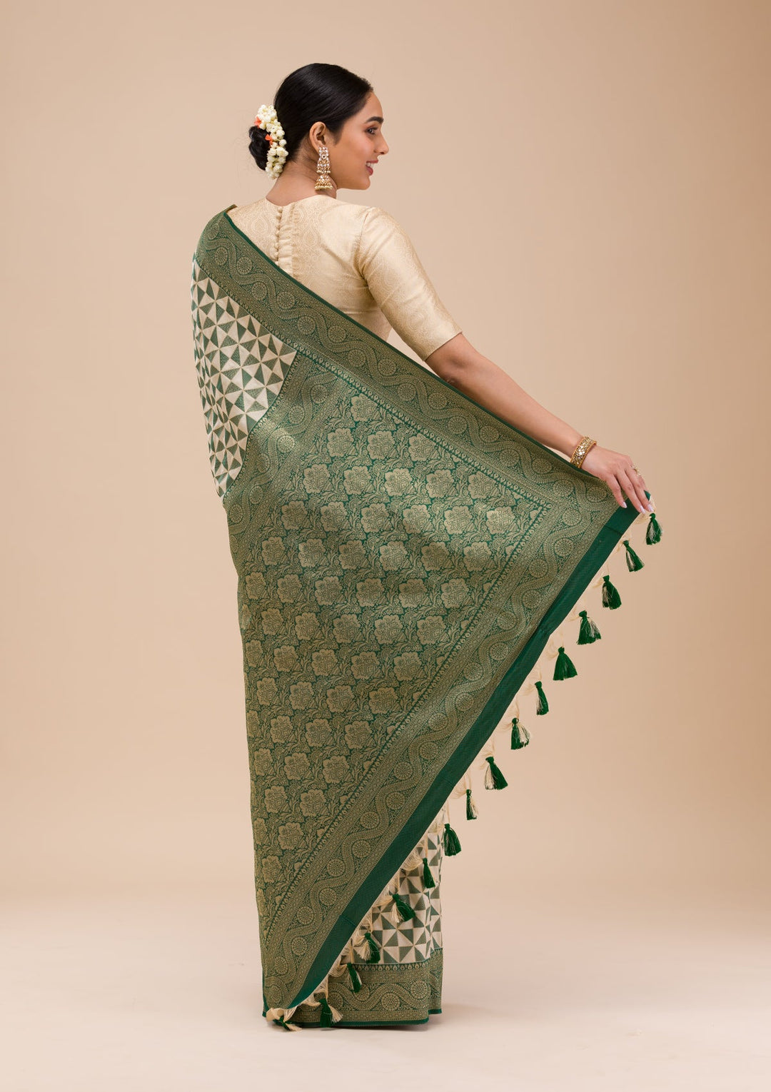 Leaf Green Zariwork Silk Saree-Koskii