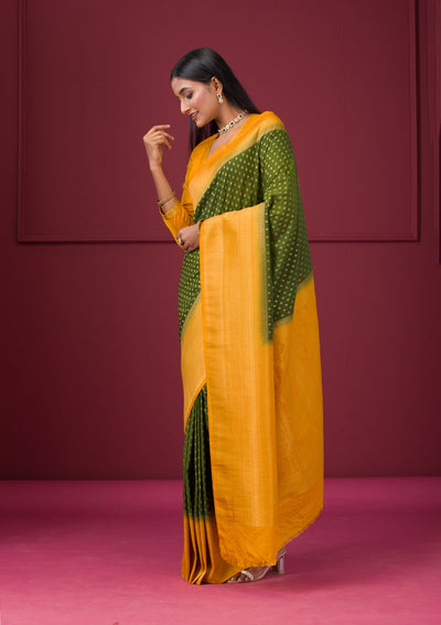 Leaf Green Zariwork Soft Silk Saree-Koskii