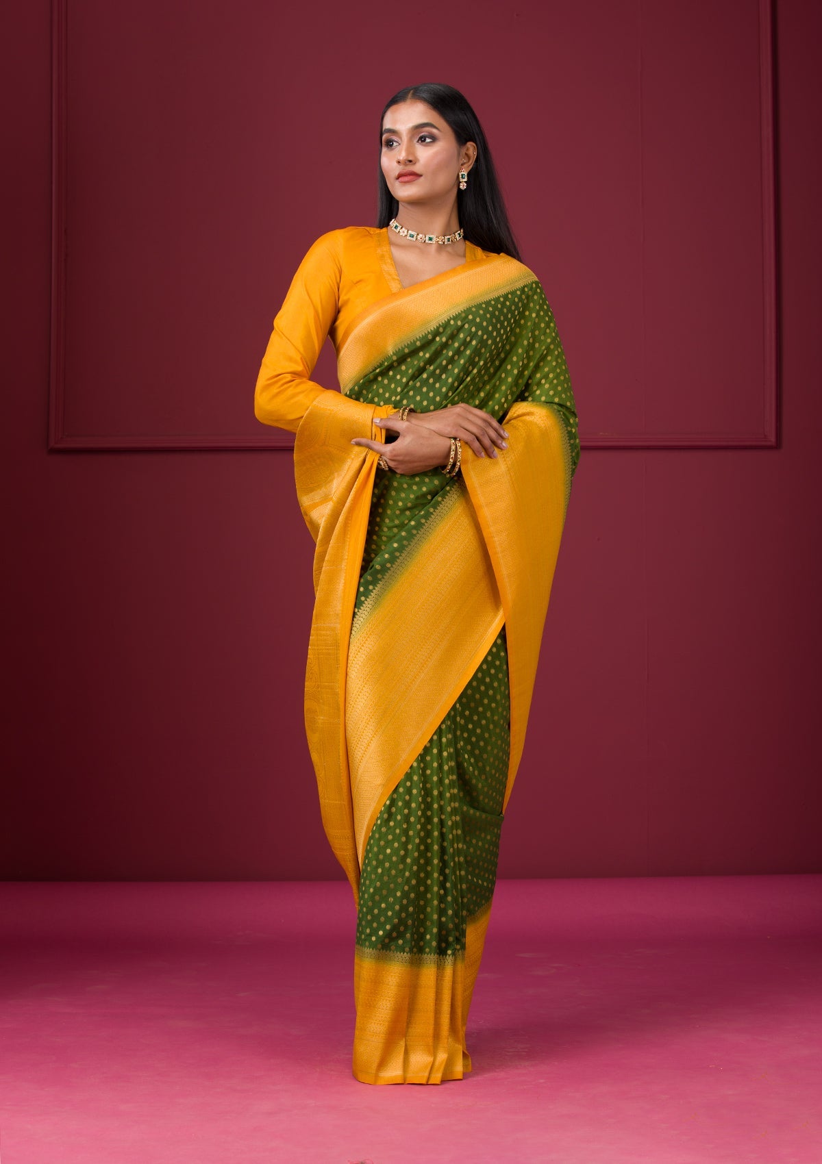 Leaf Green Zariwork Soft Silk Saree-Koskii