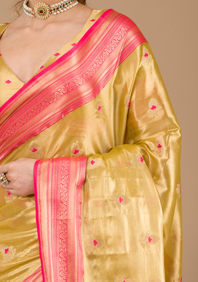 Leaf Green Zariwork Tissue Saree