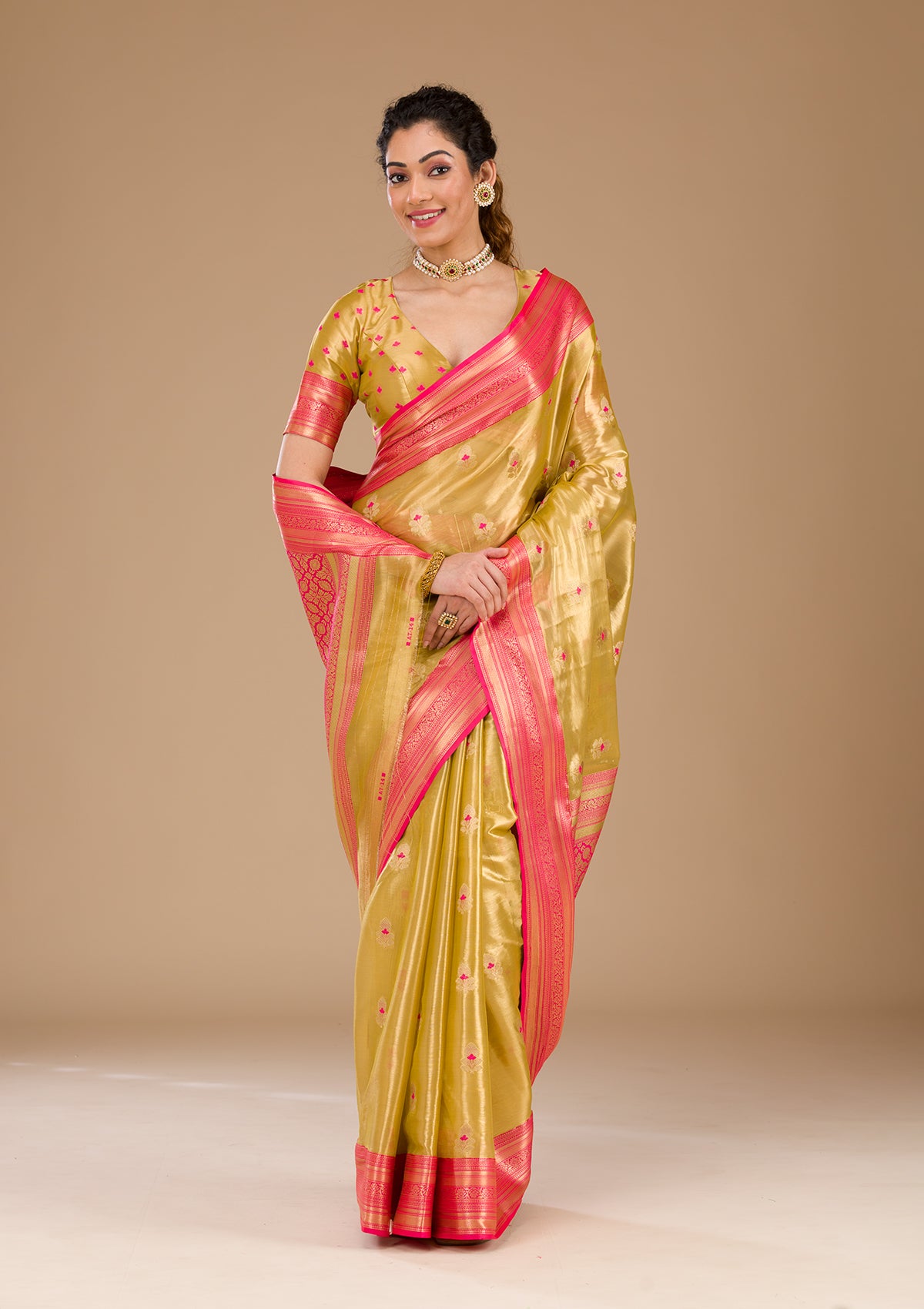 Leaf Green Zariwork Tissue Saree