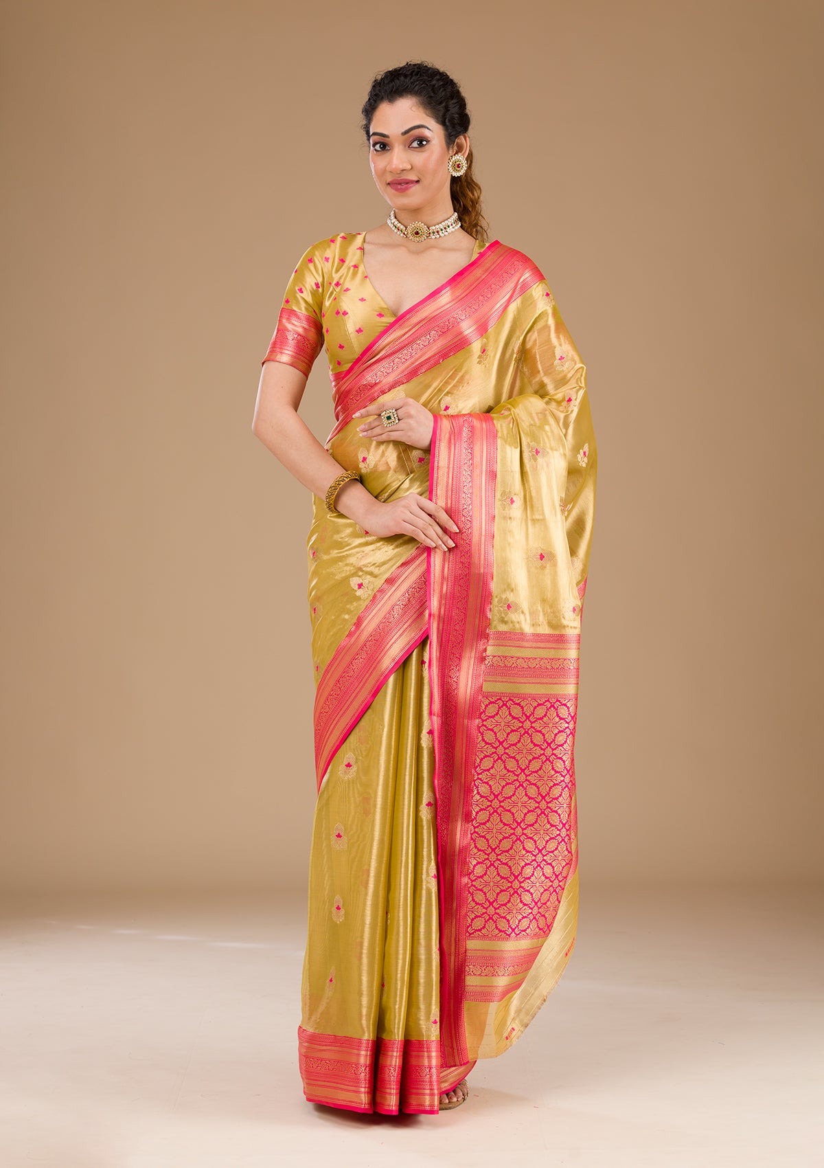 Leaf Green Zariwork Tissue Saree