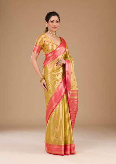 Leaf Green Zariwork Tissue Saree