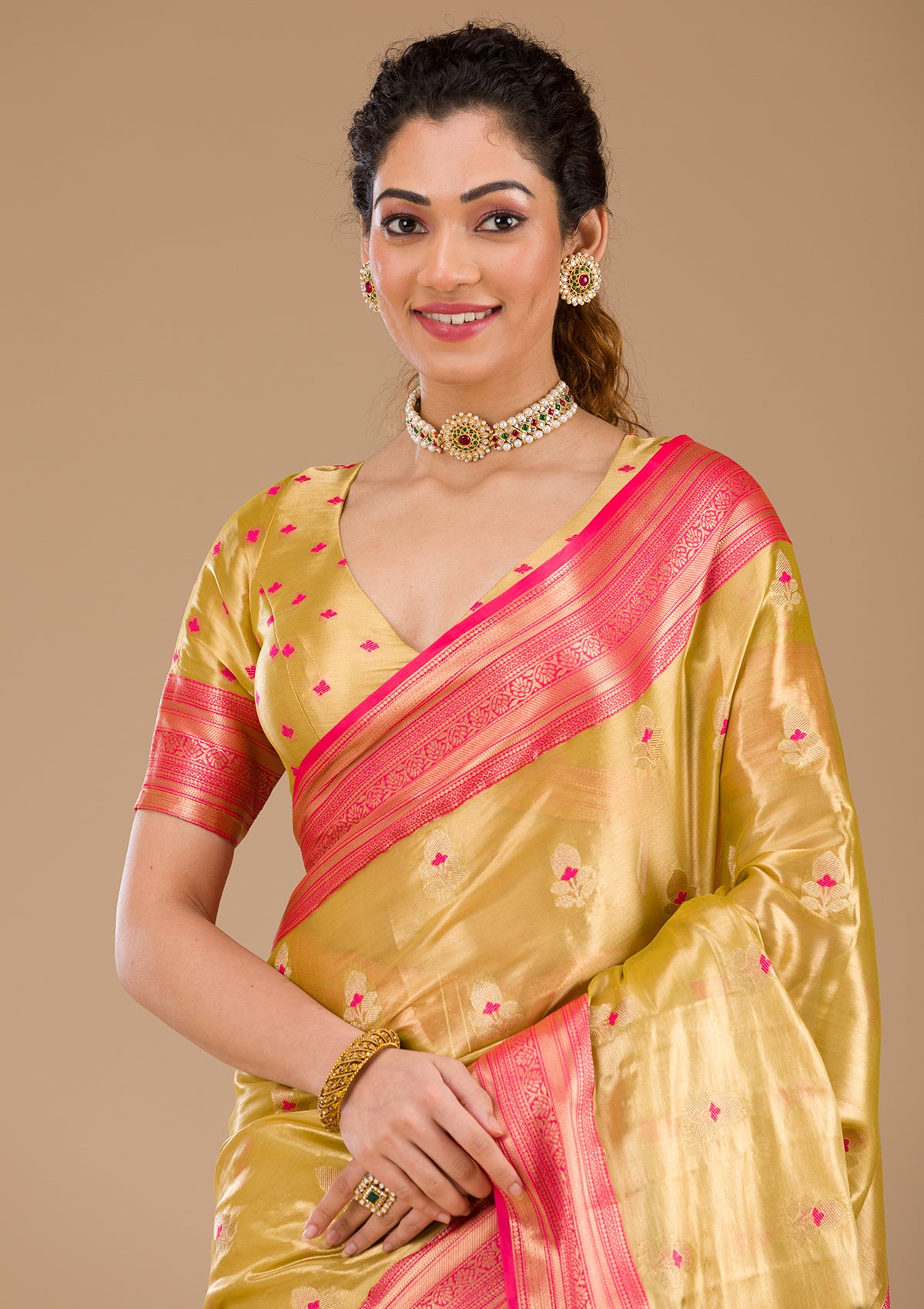 Leaf Green Zariwork Tissue Saree