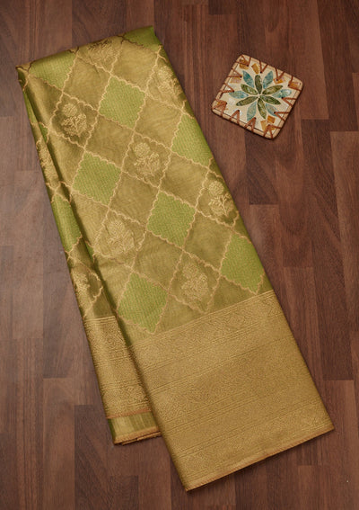 Leaf Green Zariwork Tissue Saree-Koskii