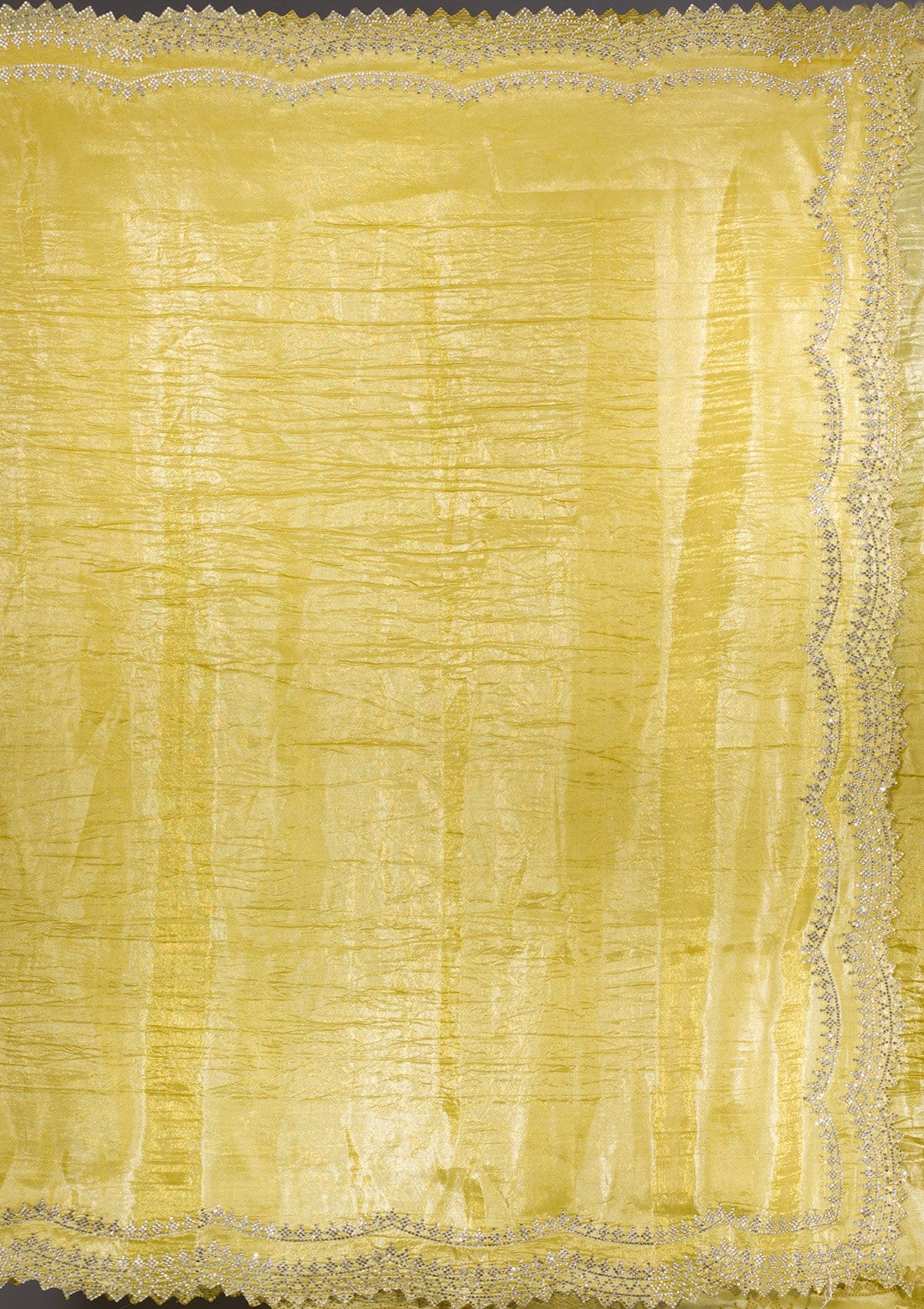 Lemon Yellow Stonework Tissue Saree-Koskii