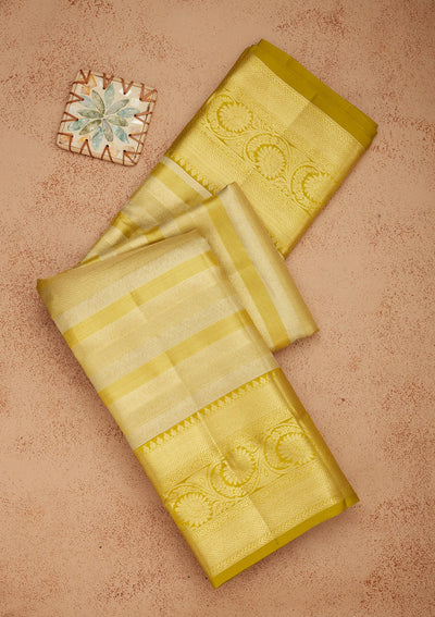 Lemon Yellow Zariwork Pure Silk Saree-Koskii