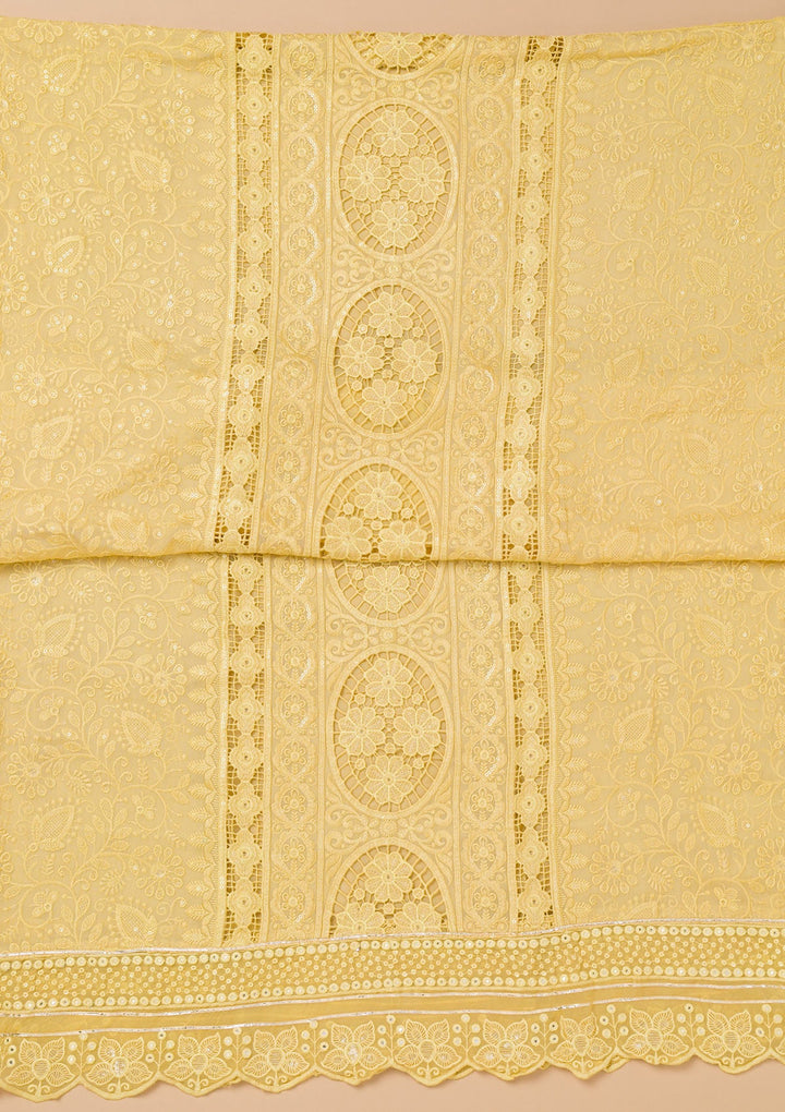 Lemon Yellow Cutwork Georgette Unstitched Salwar Kameez-Koskii