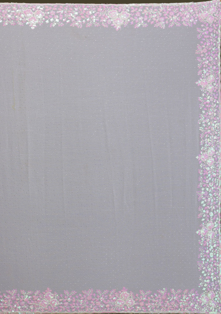 Off White Sequins Georgette Saree-Koskii