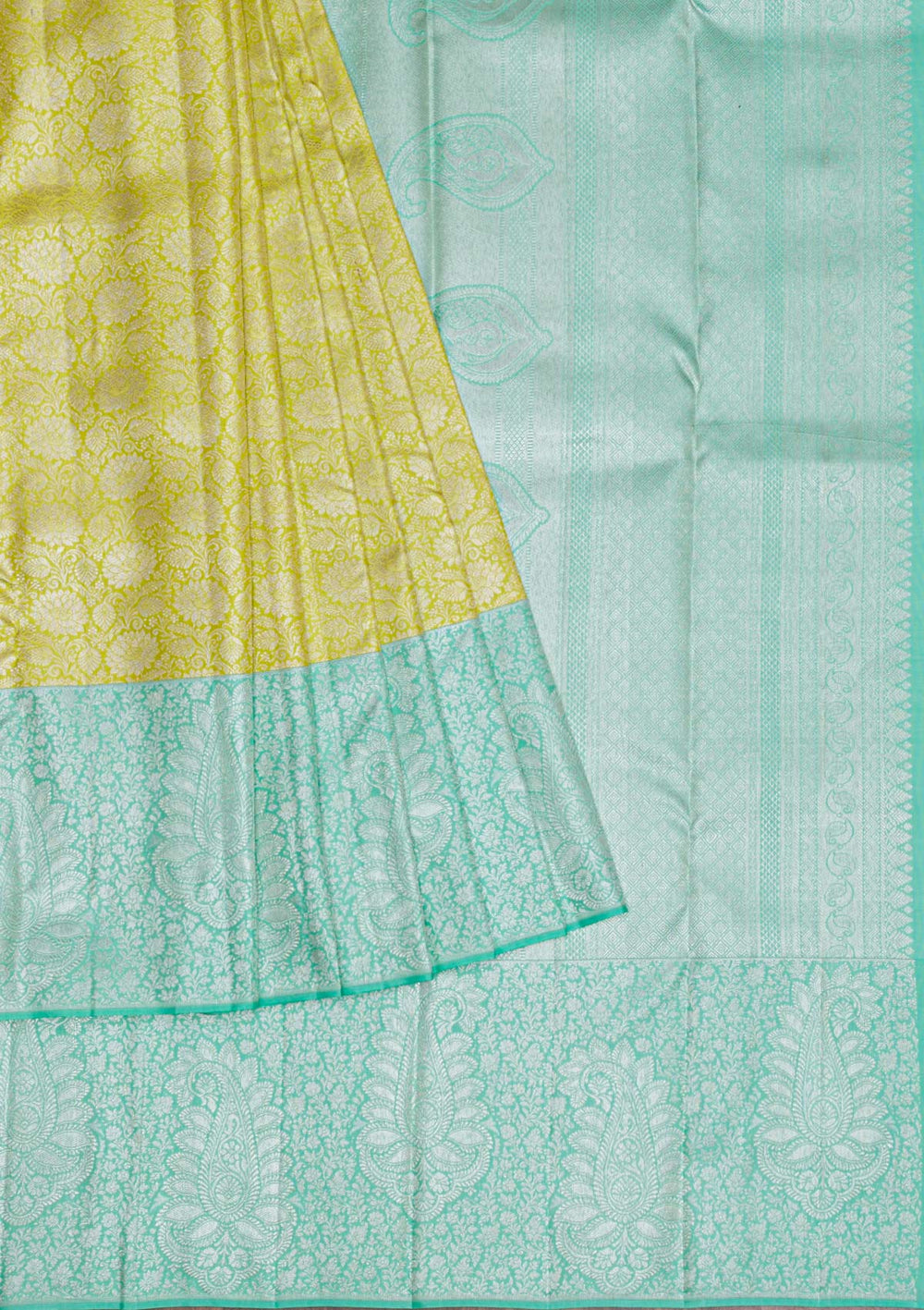 Lemon Yellow Silver Zariwork Pure Silk Saree-Koskii