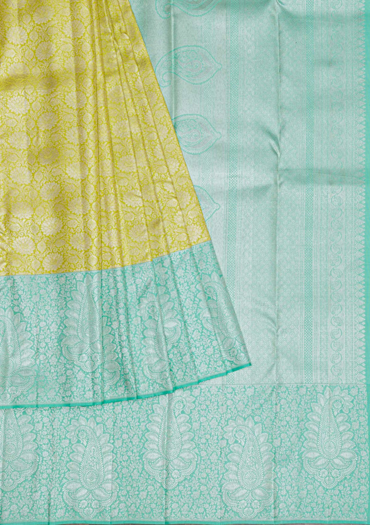 Lemon Yellow Silver Zariwork Pure Silk Saree-Koskii