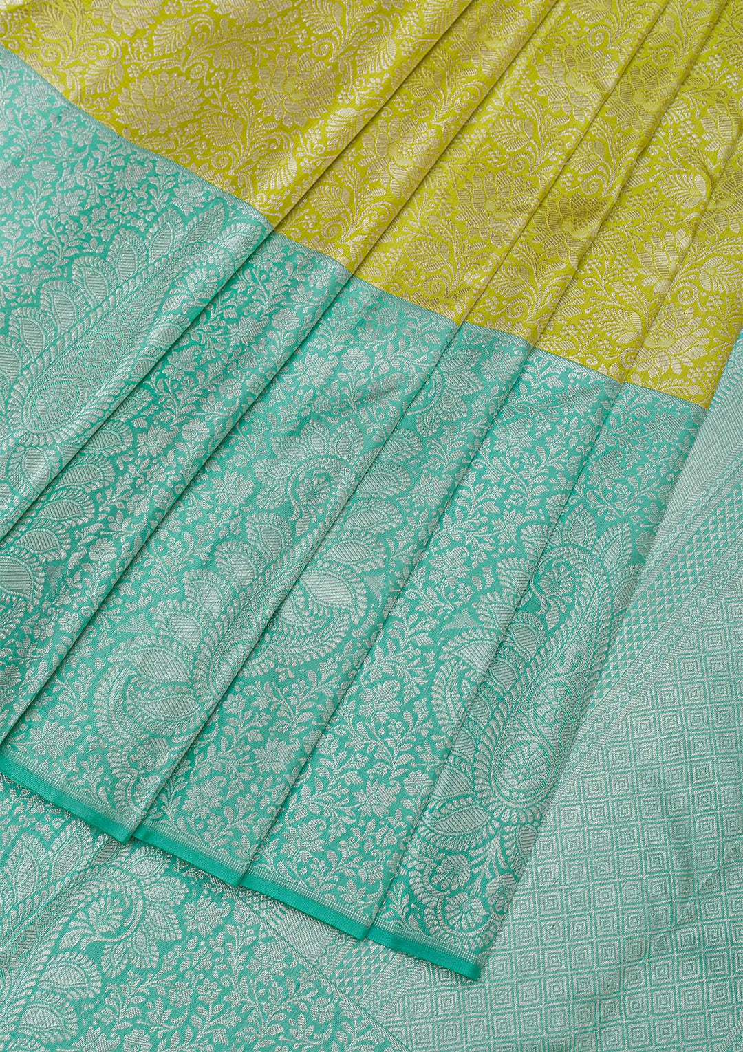 Lemon Yellow Silver Zariwork Pure Silk Saree-Koskii