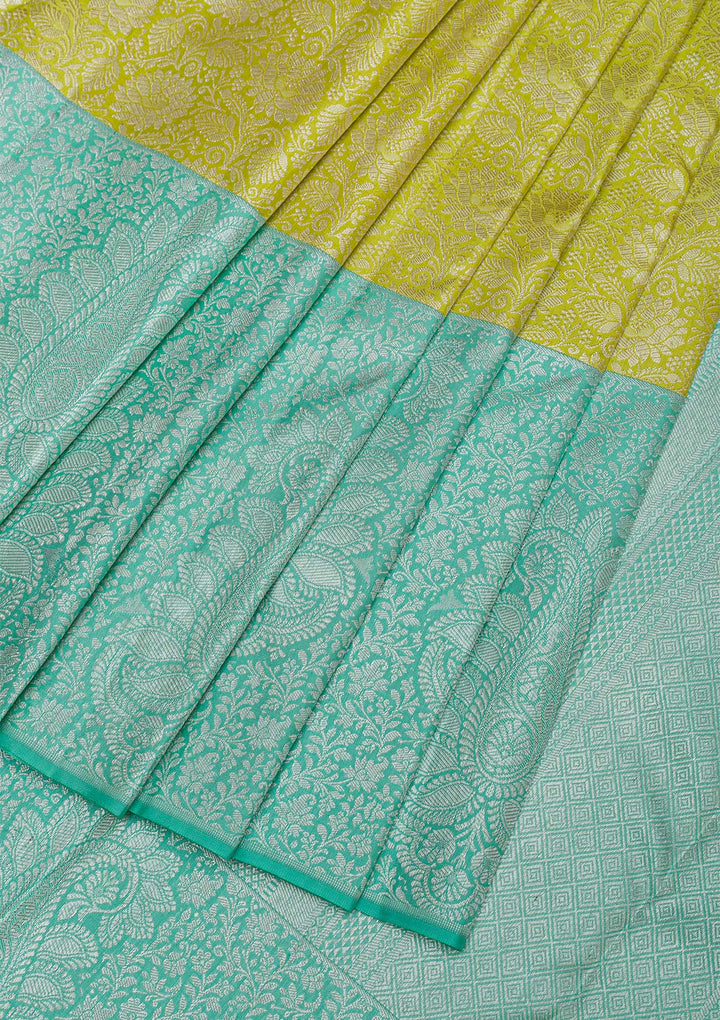 Lemon Yellow Silver Zariwork Pure Silk Saree-Koskii