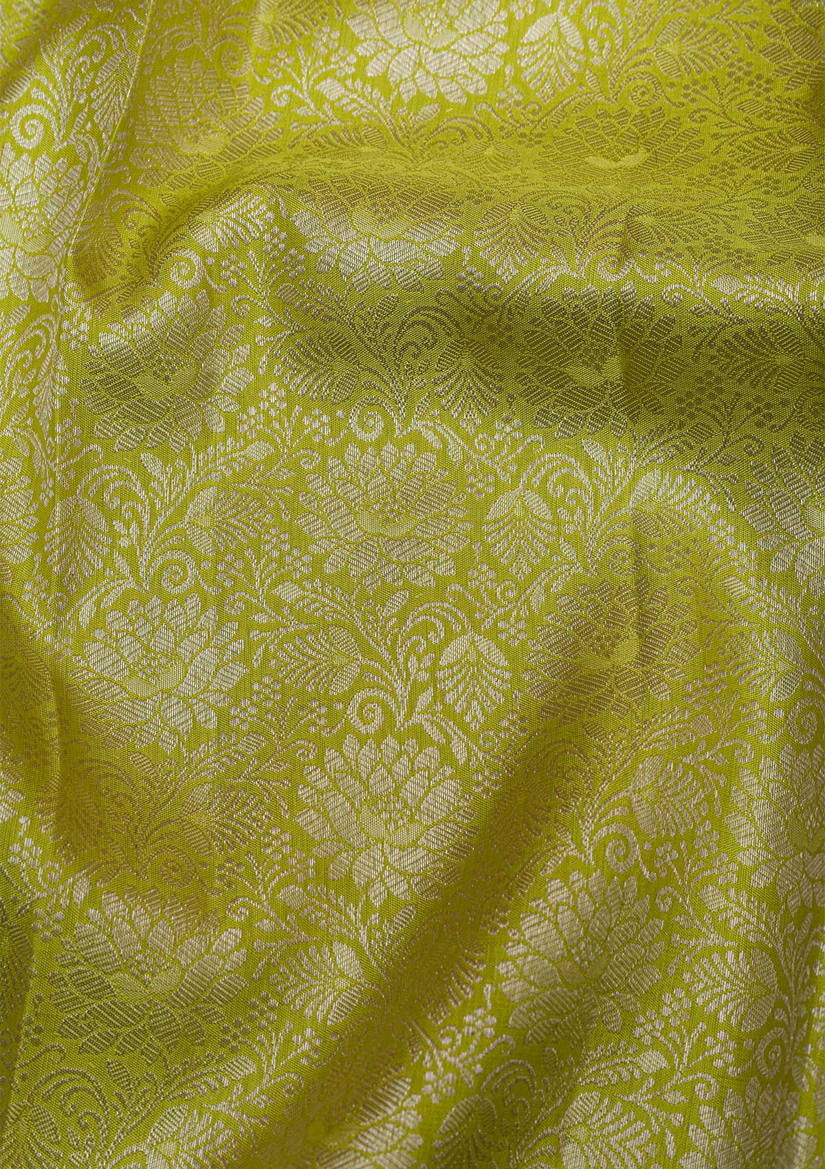 Lemon Yellow Silver Zariwork Pure Silk Saree-Koskii