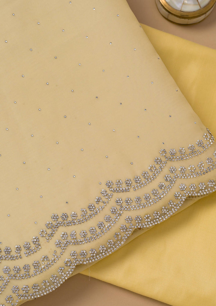 Lemon Yellow Swarovski Organza Unstitched Salwar Suit-Koskii