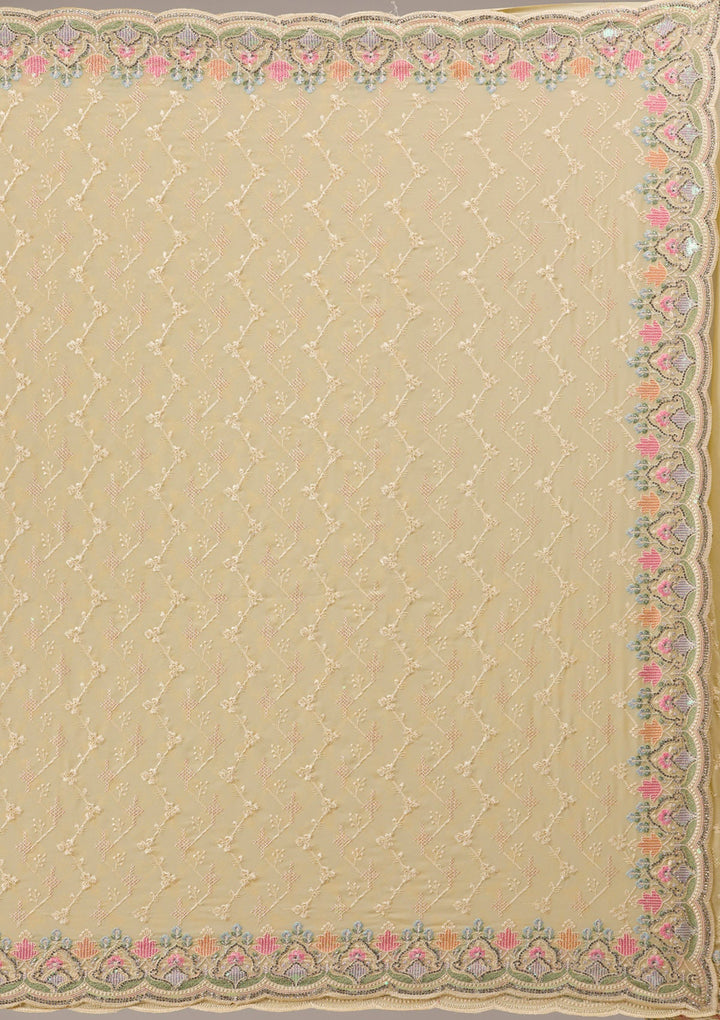 Lemon Yellow Threadwork Georgette Saree-Koskii