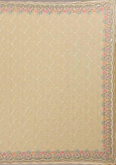 Lemon Yellow Threadwork Georgette Saree-Koskii