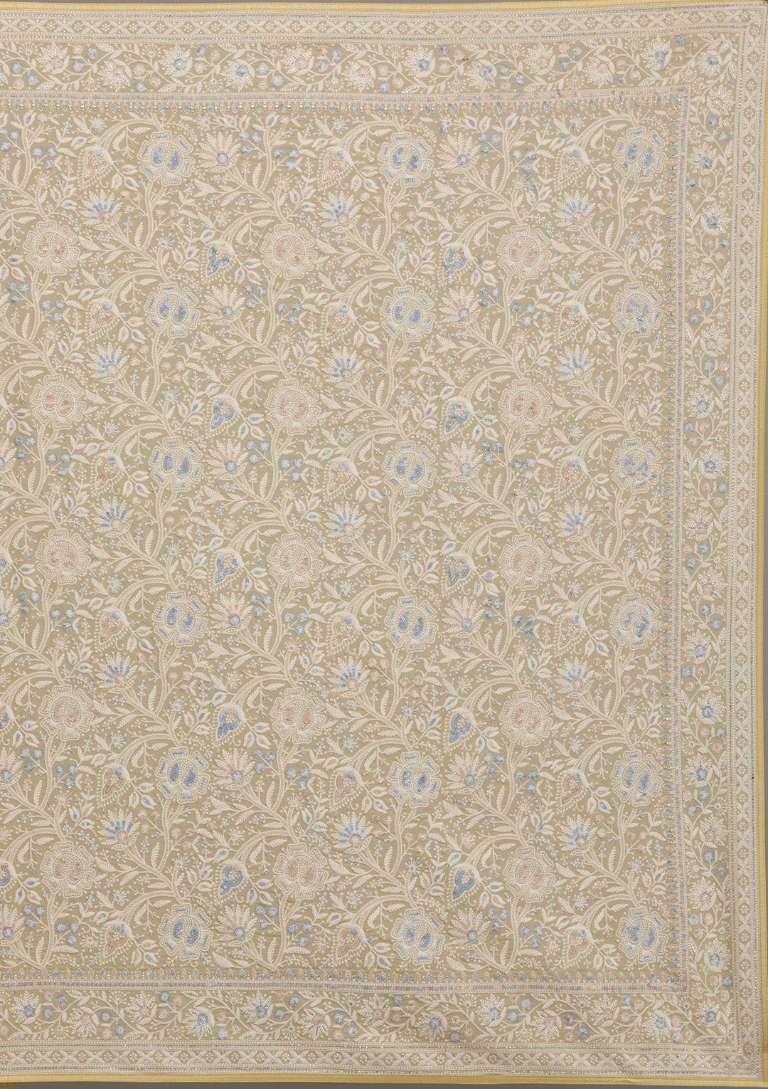 Lemon Yellow Threadwork Tissue Saree-Koskii