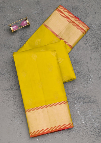 Lemon Yellow Zariwork Pure Silk Saree-Koskii