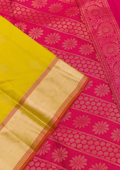 Lemon Yellow Zariwork Pure Silk Saree-Koskii