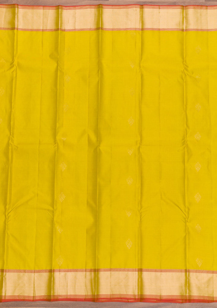 Lemon Yellow Zariwork Pure Silk Saree-Koskii