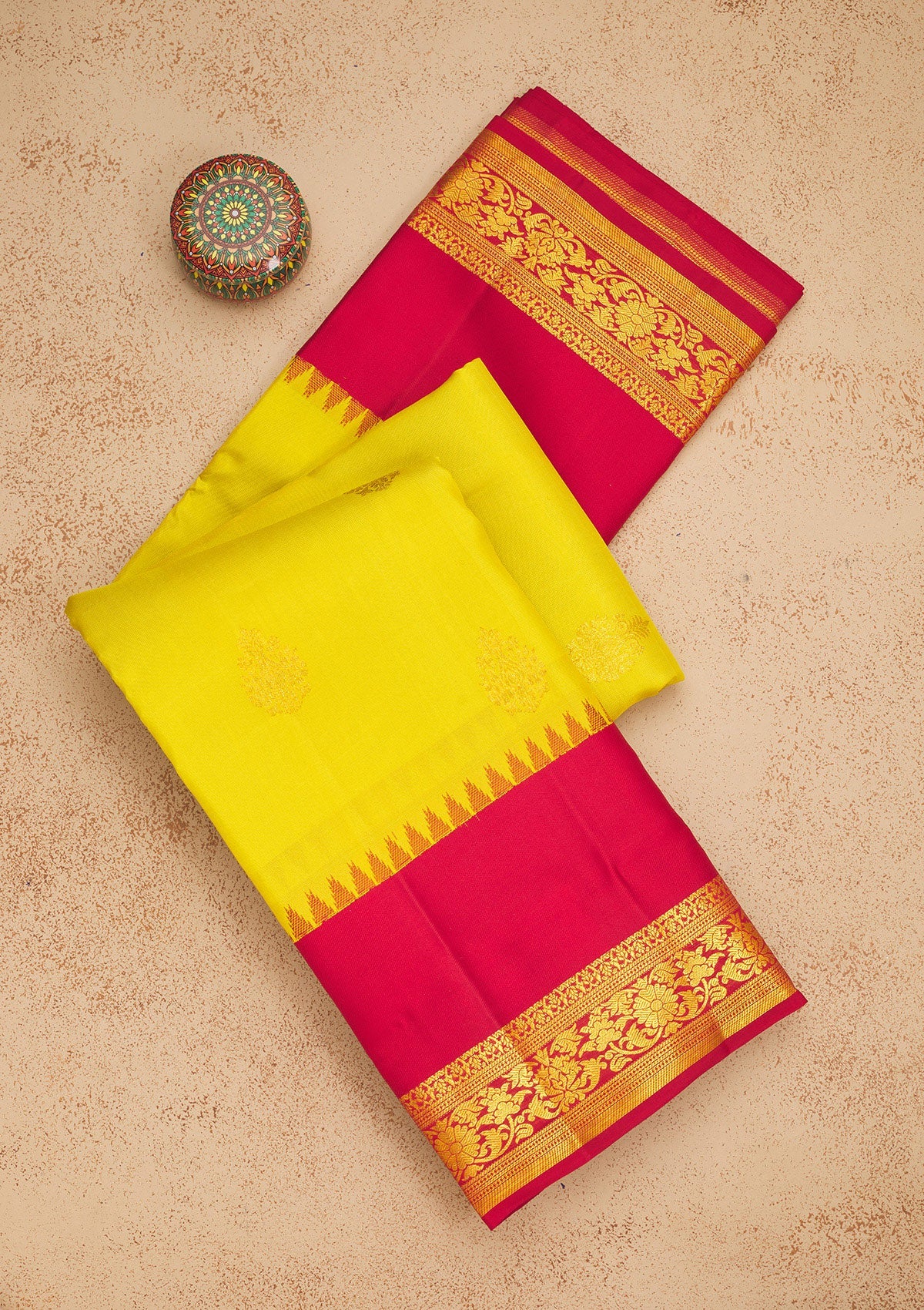 Lemon Yellow Zariwork Pure Silk Saree-Koskii