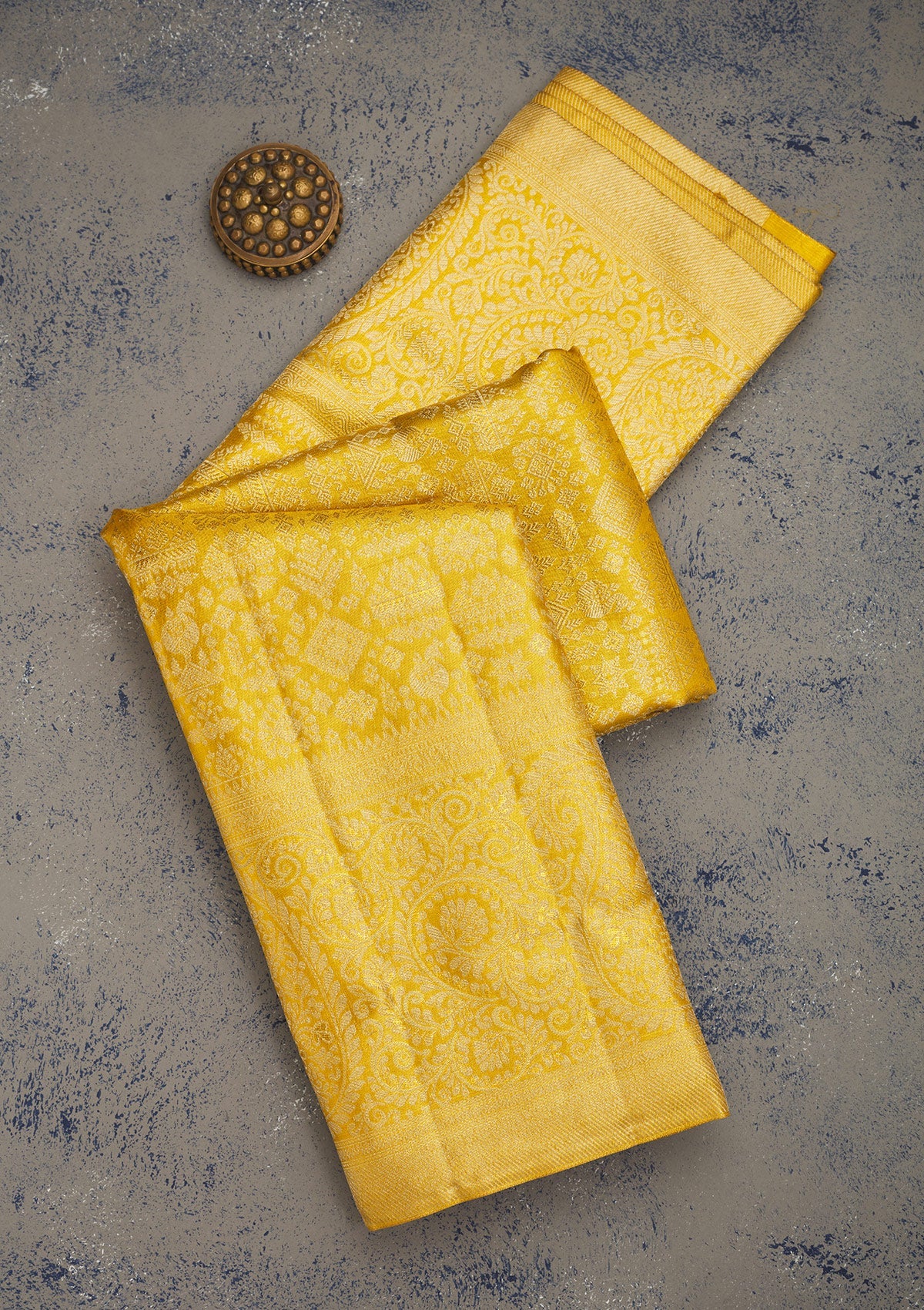 Lemon Yellow Zariwork Pure Silk Saree-Koskii