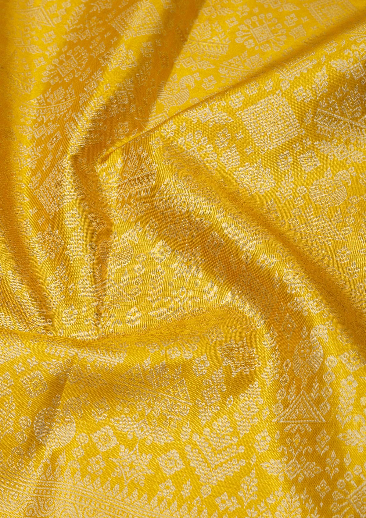 Lemon Yellow Zariwork Pure Silk Saree-Koskii