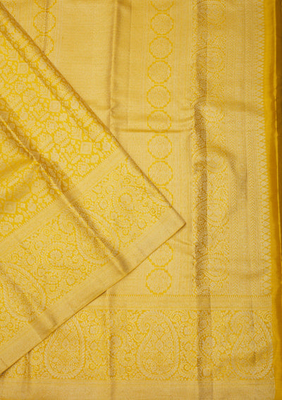 Lemon Yellow Zariwork Pure Silk Saree-Koskii