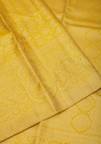 Lemon Yellow Zariwork Pure Silk Saree-Koskii