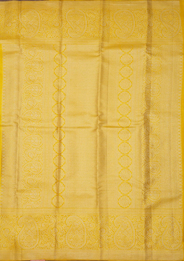 Lemon Yellow Zariwork Pure Silk Saree-Koskii