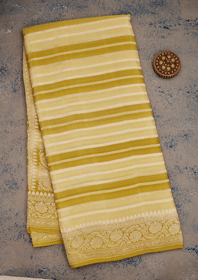 Lemon Yellow Zariwork Pure Silk Saree-Koskii