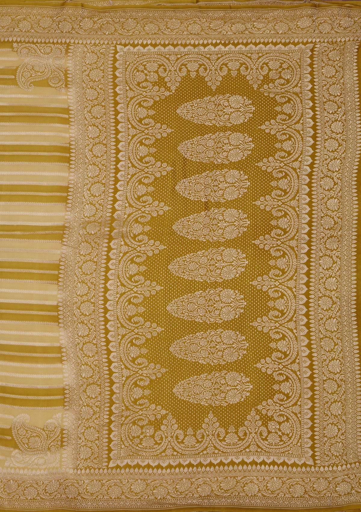 Lemon Yellow Zariwork Pure Silk Saree-Koskii