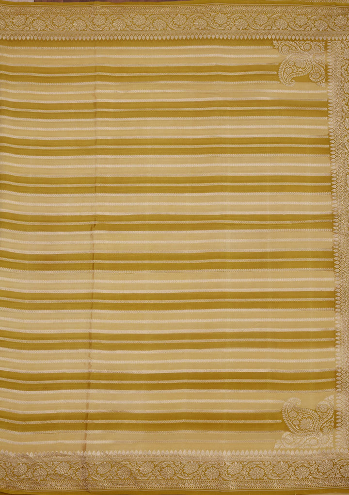 Lemon Yellow Zariwork Pure Silk Saree-Koskii
