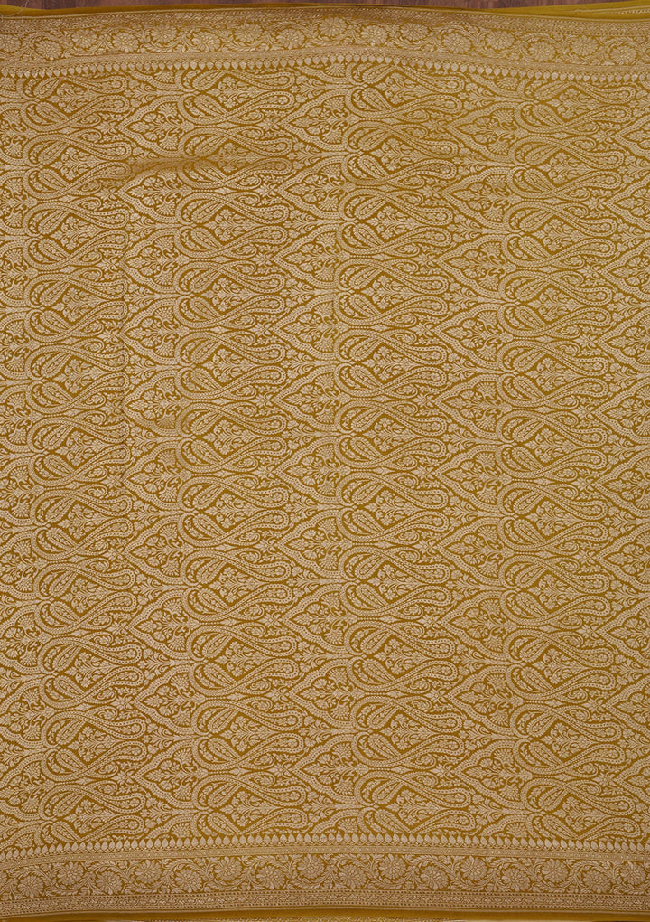 Lemon Yellow Zariwork Pure Silk Saree-Koskii