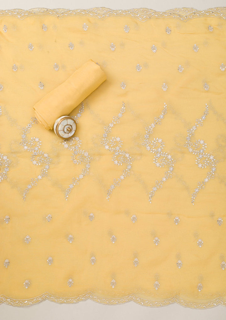 Lemon Yellow Zariwork Tissue Unstitched Salwar Suit-Koskii