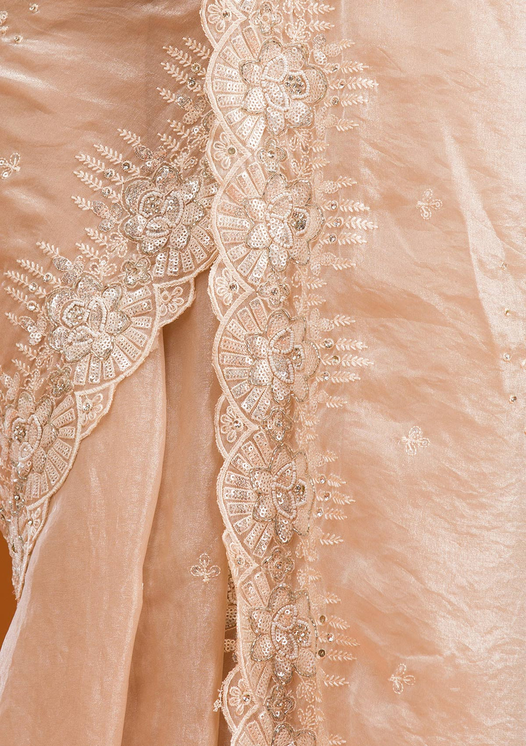 Light Brown Sequins Chiffon Saree