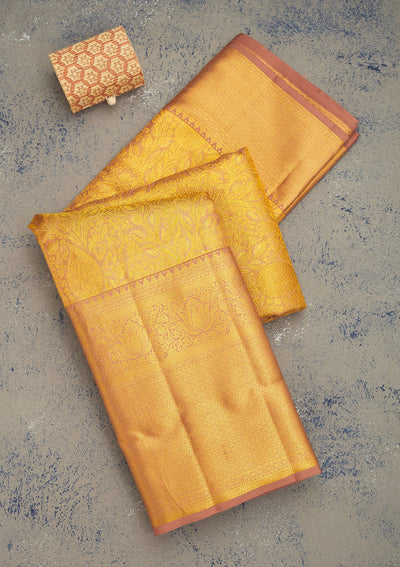 Light Brown Zariwork Pure Silk Saree-Koskii